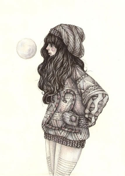 插画系列黑白女性图片_思绪他用眼睛说了谎